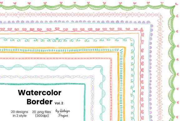 20 Doodle Watercolor Borders for Creative Projects