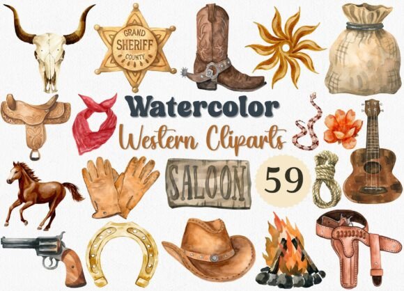 Cowboy Charm: Elevate Projects with Watercolor Western Clipart