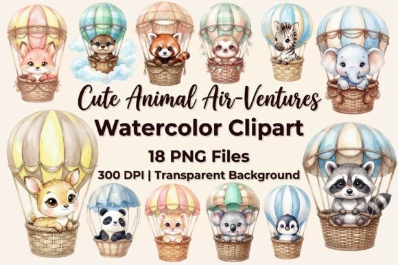 Cute Animal Air Balloon Clipart Bundle: Your Whimsical Design Toolkit