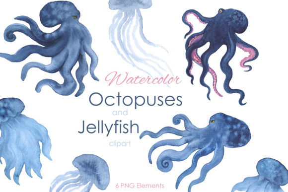 Dive into Creativity: Watercolor Octopus & Jellyfish Clipart