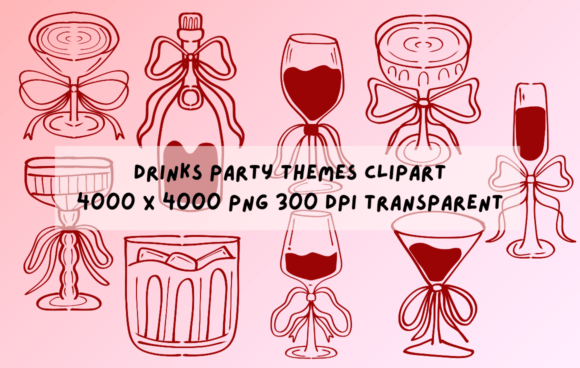 Elegant Hand-Drawn Beverage Motifs for Festive Designs