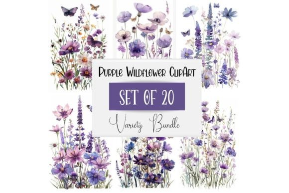 Enchanting Purple Watercolor Wildflower Clipart for Your Projects
