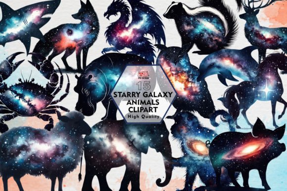 Enchanting Starry Galaxy Animals Clipart PNG for Creative Projects