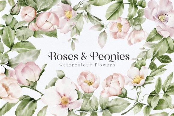 English Garden Charm: Watercolor Roses Peonies Clip Art