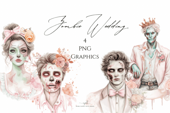 Gothic Bride & Groom Illustrations: A Zombie Wedding Design Guide