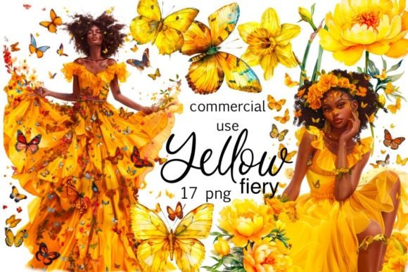 Ignite Your Designs: The Yellow Fiery Black Girl Clipart