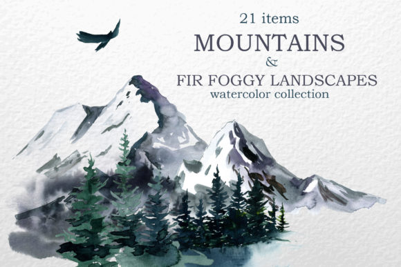 Mountains, Landscapes Watercolor Clipart: A Designer's Toolkit