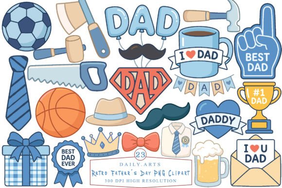 Retro Father's Day Clipart: 23 Vintage PNGs for Your Projects