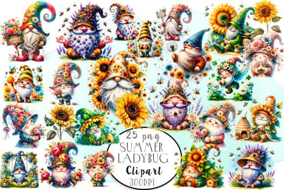 Summer Flower Gnomes with Bees Clipart: A Whimsical Design Asset