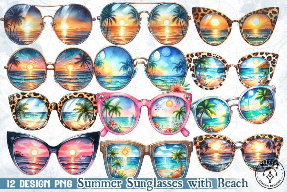 Summer Sunglasses with Beach Clipart PNG: Your Vacation Design Kit
