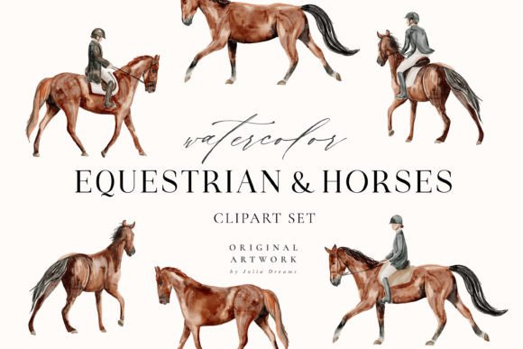 Timeless Equine Artistry: A Watercolor Clipart Collection