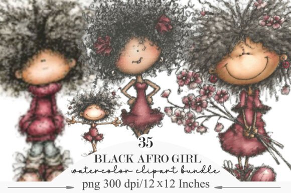 Whimsical Black Afro Girl Clipart: Bold Vectors for Modern Design