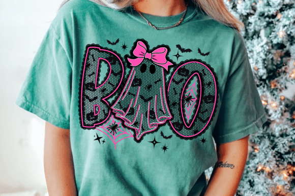 Whimsical Design with Black Pink Boo Coquette Png, Ghost Png